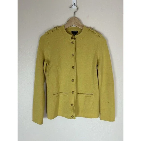 Talbots MERINO Wool MILITARY SWEATER JACKET Women’s Petite XS Yellow Good Button - Picture 1 of 3